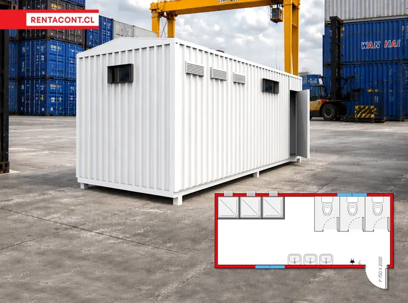 Baño 3 Lavamanos, 3 WC y 3 Duchas en arriendo — RENTACONT